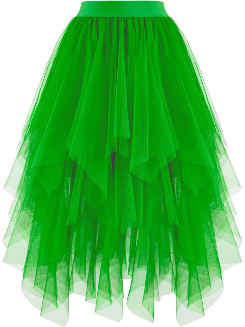 Women's Layered Tulle Midi Skirt High Low Puffy Fairy Tutu Skirt-Fuchsia-Green